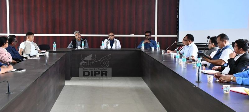 Chairman, NCMEI, Justice Narendra Kumar along with his colleagues, DC , Kohima Shanavas C, IAS and other stakeholders at a meeting at DPDB Conference Hall, Kohima on June 2. (DIPR Photo)